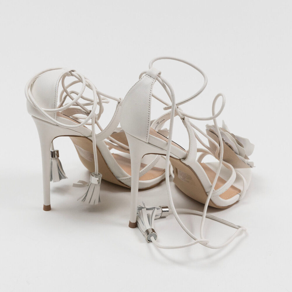 Aqua Women Flower Ankle Tie High Heel Sandals White Leaf Size 8 - Picture 3 of 6